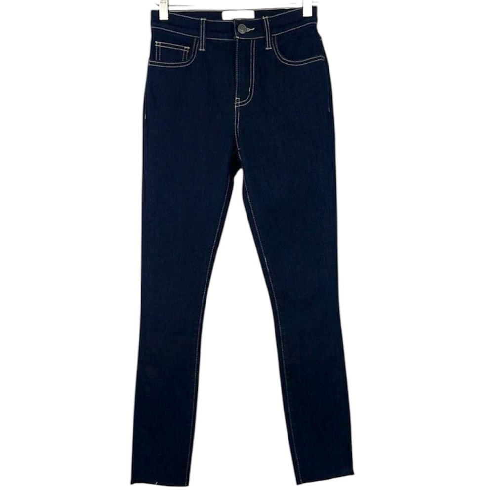 Current/Elliott High-Rise Skinny Jeans Raw Hem Dark Wash Size 24